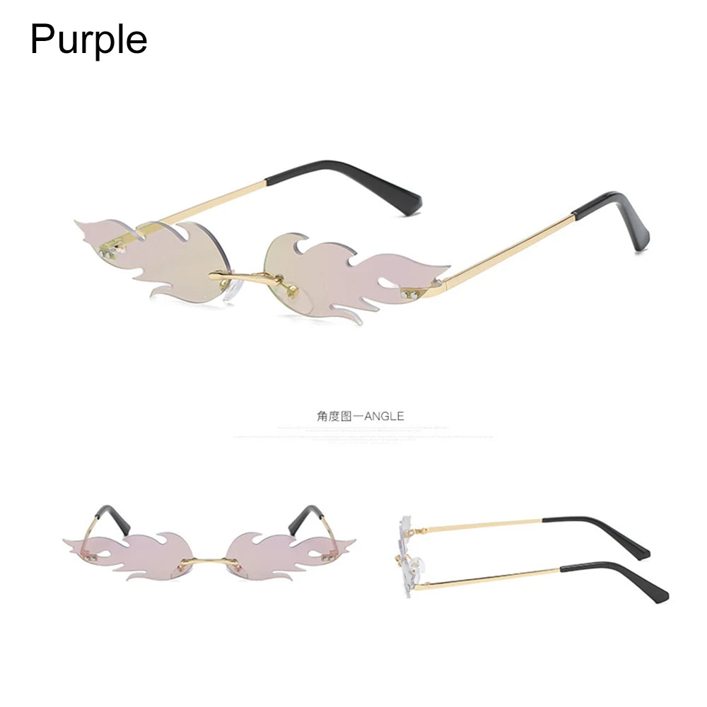 Fashion Fire Flame Sunglasses Women Men Rimless Wave Sun Glasses UV 400 Eyewear Luxury Trending Narrow Sunglasses