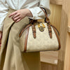 Khaki Retro Leather Women's Handbag Fashion Geometric Floral Girls Shoulder Bag Hundred Splicing Color Collision Girls Crossbody