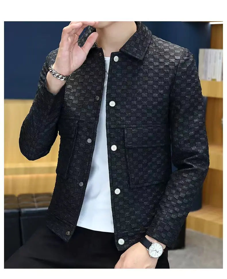 Men Jacket Fashion loose lapel-up Spring Autumn retro men Coat Casual Cargo jacket Solid Color Loose male Outerwear