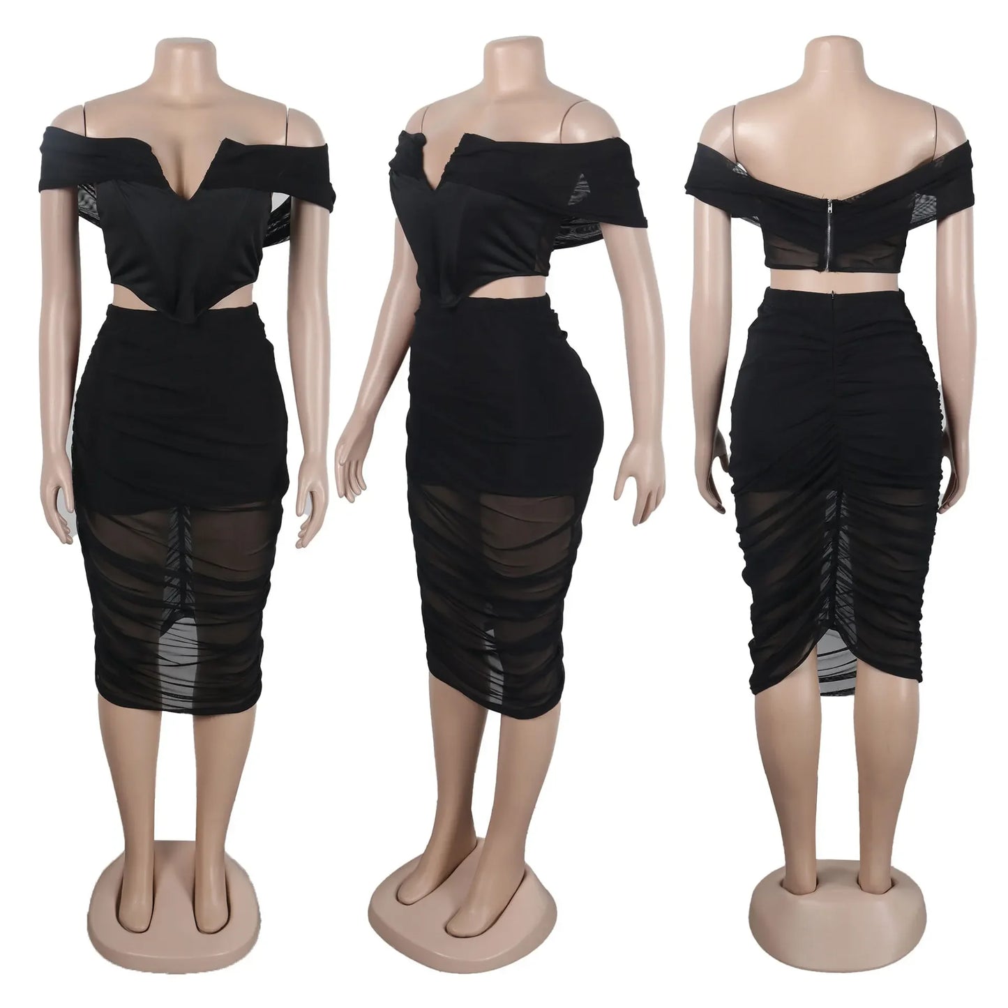 S10632 Sexy Slimming Mesh Splice Bum Covering Visibility Elastic Off-Shoulder 2-Piece Set European And American Style