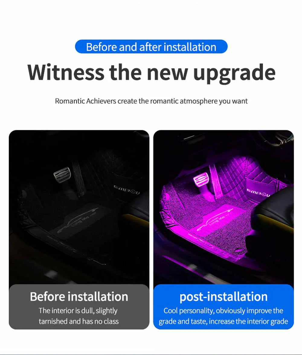 Neon LED Car Interior Ambient Foot Strip Light Accessories Back light Remote App Music Control Auto Decorative Atmosphere Lamp