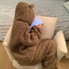Brown Furry Pajama Sets Fluffy Teddy Bear Hooded Zipper Sleepwear Women Plush Warm Thick Christmas Homewear Y2K Kawaii Nightwear