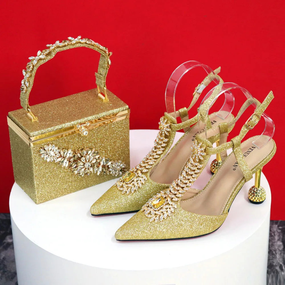 Spot Goods Red Color 2024 New Arrival Special Design Women Party Shoes Matching Bag Set For Luxury Wedding Party Women