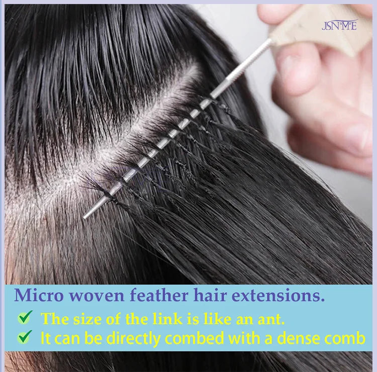 JSNME Micro Feather New hair extensions 100% Real Natural Human Hair Comfort Invisible 14-28 inch Black Brown Blonde 613 color