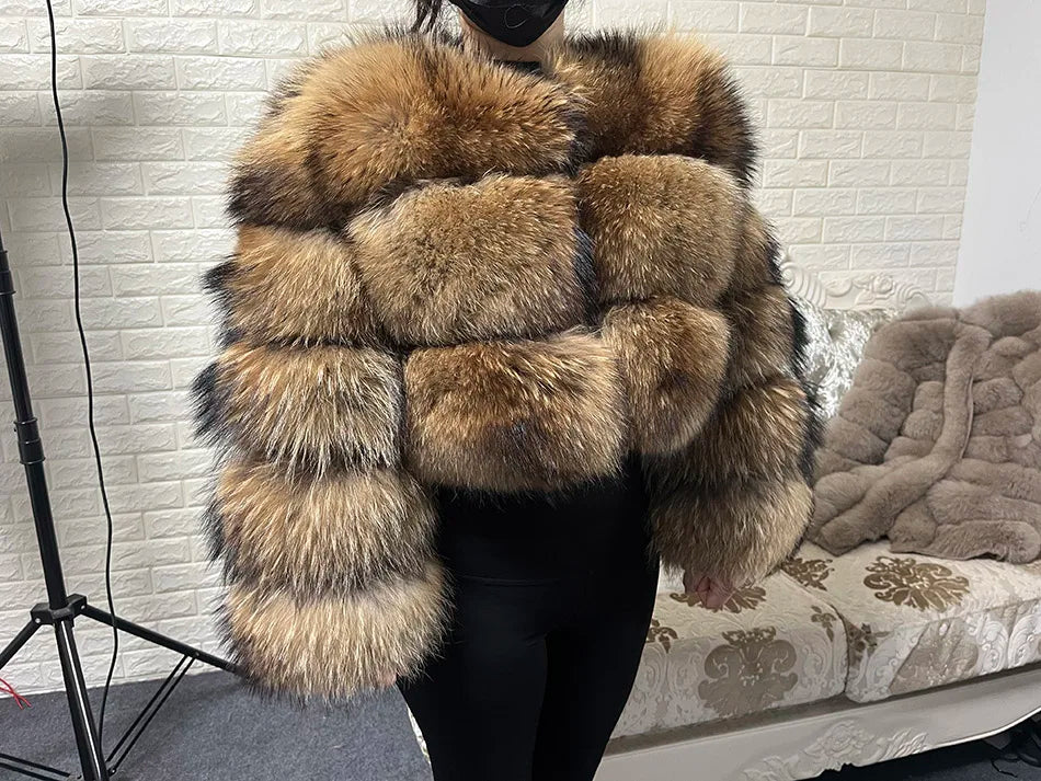 2025 MAOMAOKONG Natural Real Fox Fur Coat Women Winter Long Sleeve Luxury Raccoon Fur Jackets Thick Top Female Furry Coat Vest