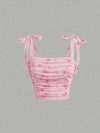 Solid Tie Shoulder Ruched Wide Strap Slim Fit Crop Top for Women Summer 2025 Y2K Clothes Pink Backless Cami Top Streetwear