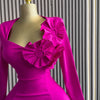 CM.YAYA Women Strapless Mult 3D Flower Long Sleeve Bodycon Mini Dress Sexy Birthday Evening Night Party Club Vestidos Dresses