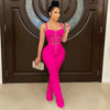 Sexy Solid Color Women's 2-Piece Slim Fit Open Back Zipper Tank Top+High Waist Trouser Set Amazing Bust Wrapping Street Clothing