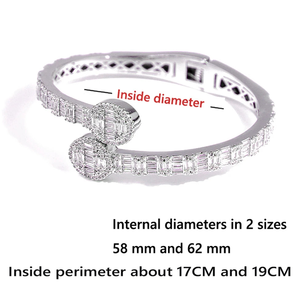 New Iced Out Bling Butterfly Heart Bracelet Silver Color CZ  Zircon Oval Charm Opened Bangle For Men Women Hiphop Luxury Jewelry
