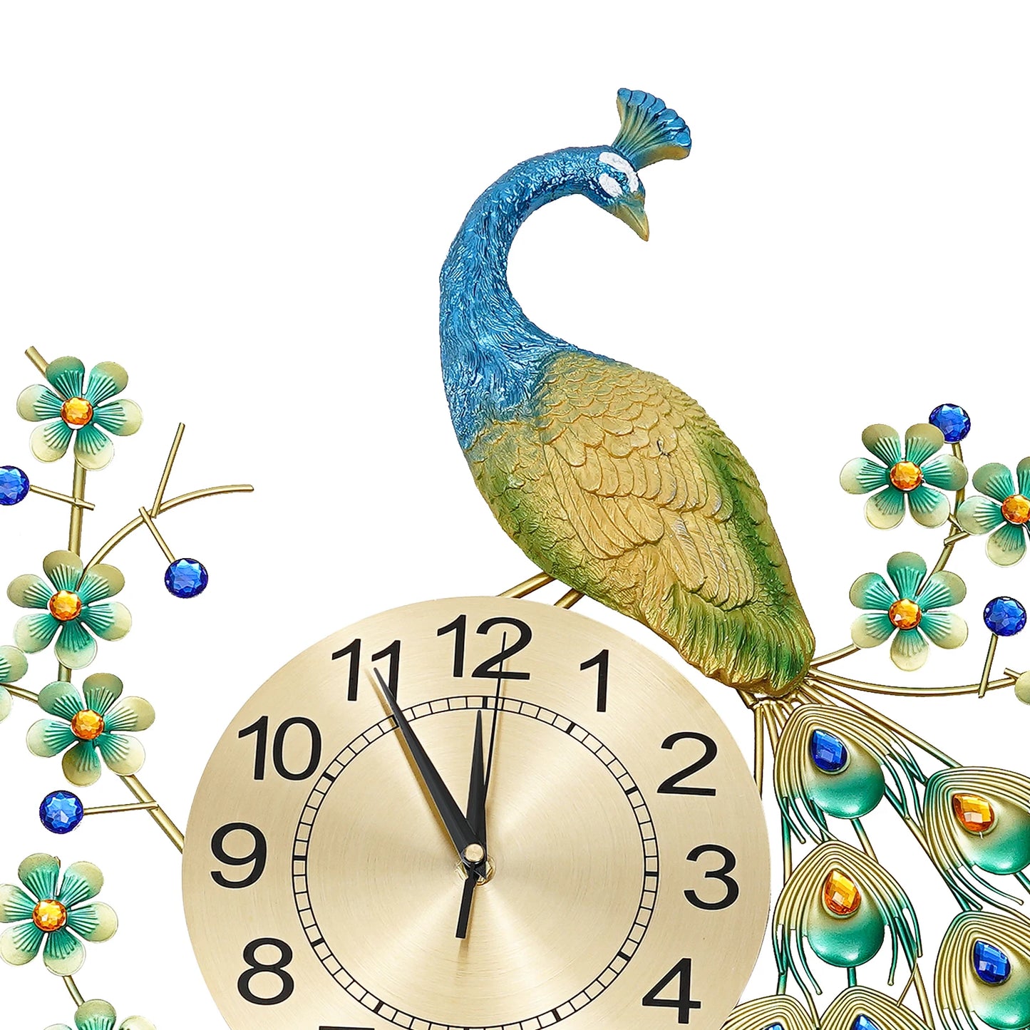 Luxury Peacock Wall Clock Metal 3D Art Decoration Wall Clock 8.26Inch Silent Quartz Scanning Movement Dining Room Decor