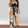 Women Fashion Print Halter V-Neck Short Tank Suit Tops Long Pants Matching Set Summer Casual Female Slim Pants Two Piece Sets