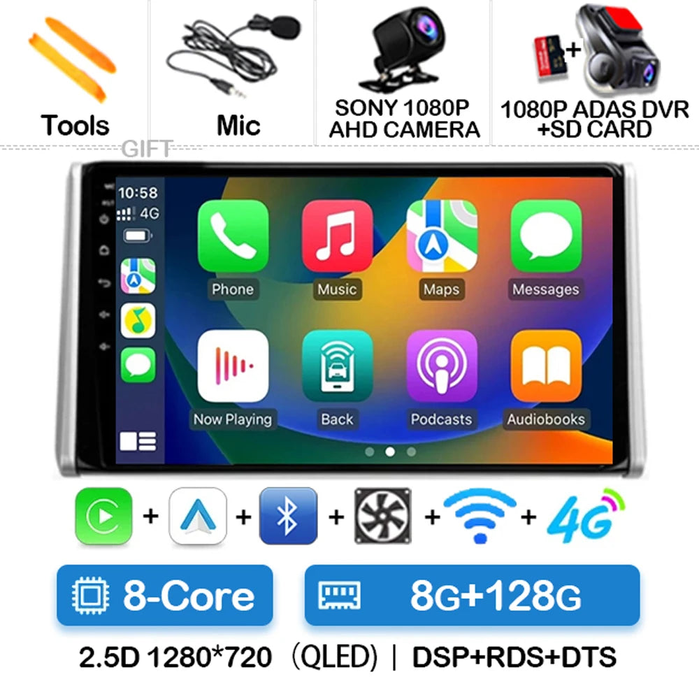 Android 14 Car Radio For Toyota RAV4 5 XA50 2018 - 2023 Multimedia Video Player Navigation GPS 2Din Carplay Auto 4G WIFI QLED BT