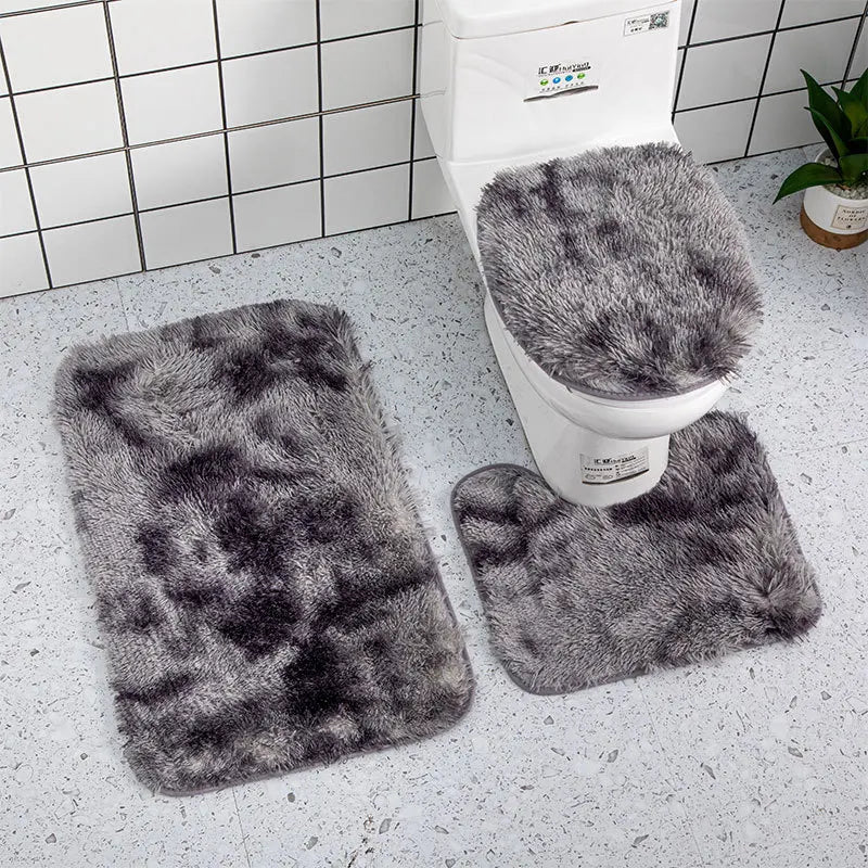 3pcs Bathroom Mat Set for Bathroom Silk Tie-Dye Toilet Soft Non Slip Rug Shower Carpets Toilet Lid Cover Floor Mats for Hallway