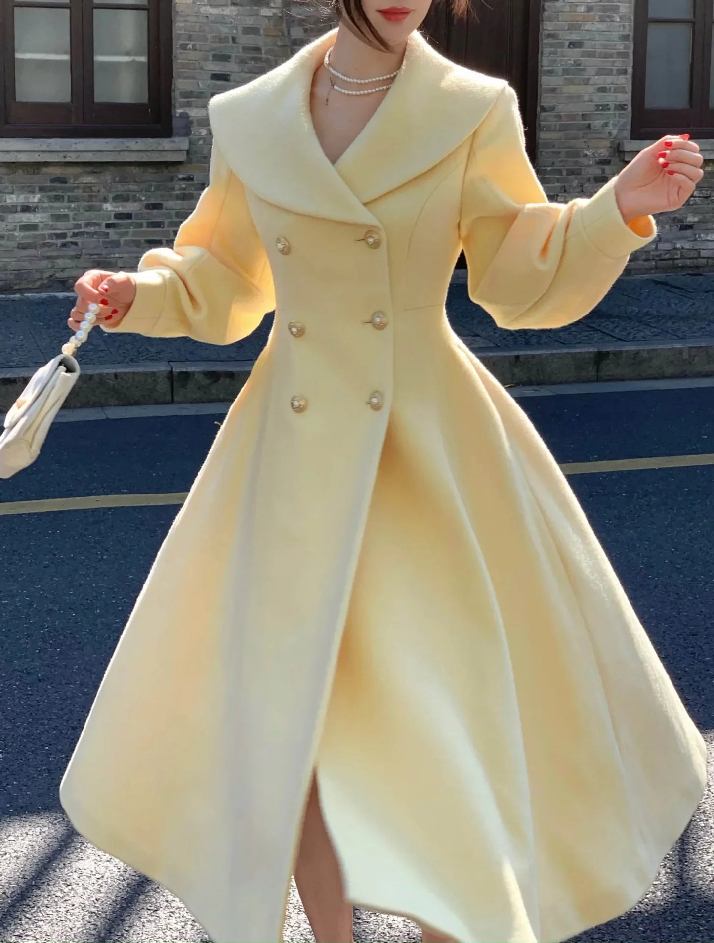 Plus Size 2024 Autumn/Winter New Style French Vintage Tweed Large Lapel Woolen Overcoat Long Sleeve Double Row Button Overcoat