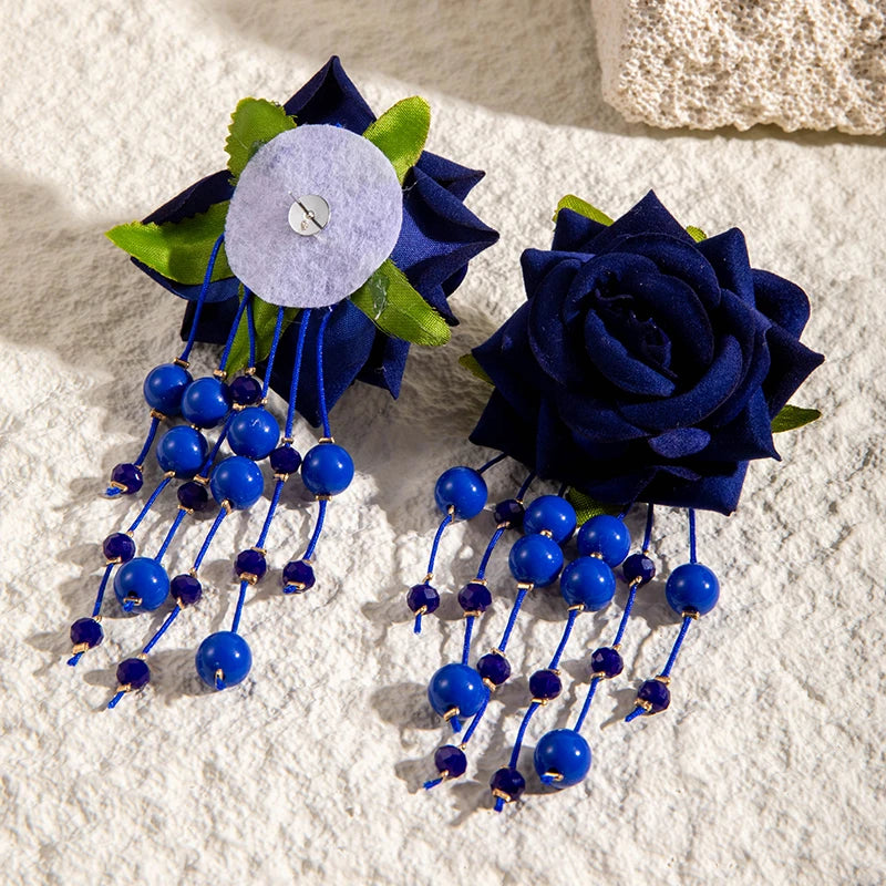 Tocona Bohemia for Women Long Tassel Earrings Multicolor Rose Flower Pendant  Earrings Exquisite Party Jewelry Accessories