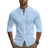 Spring and Summer Men's Shirt Cotton Linen Slim Casual Hawaii Solid Colour Basic Style Breathable Men's Versatile Tops