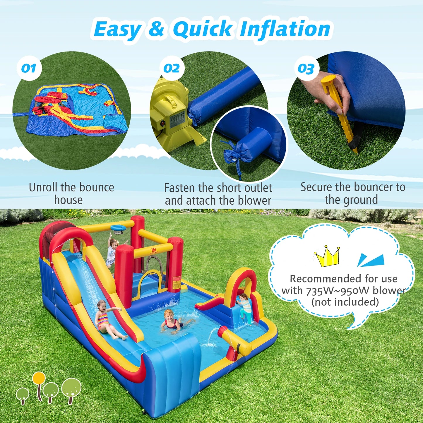 Inflatable Water Slide Giant Kids Water Park w/ Double Slides without Blower