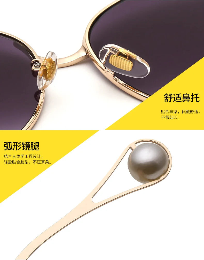 Fashion Model Ocean Yellow Square Sunglasses Women Luxury Brand Oversized Shades Pearl Chic Sun Glasses For Female Men Oculos