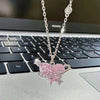 Y2K Pink Planet Heart Zircon Pendant Necklaces Women Fashion Aesthetic Clavicle Chain Necklace Valentines Day Gift Party Jewelry