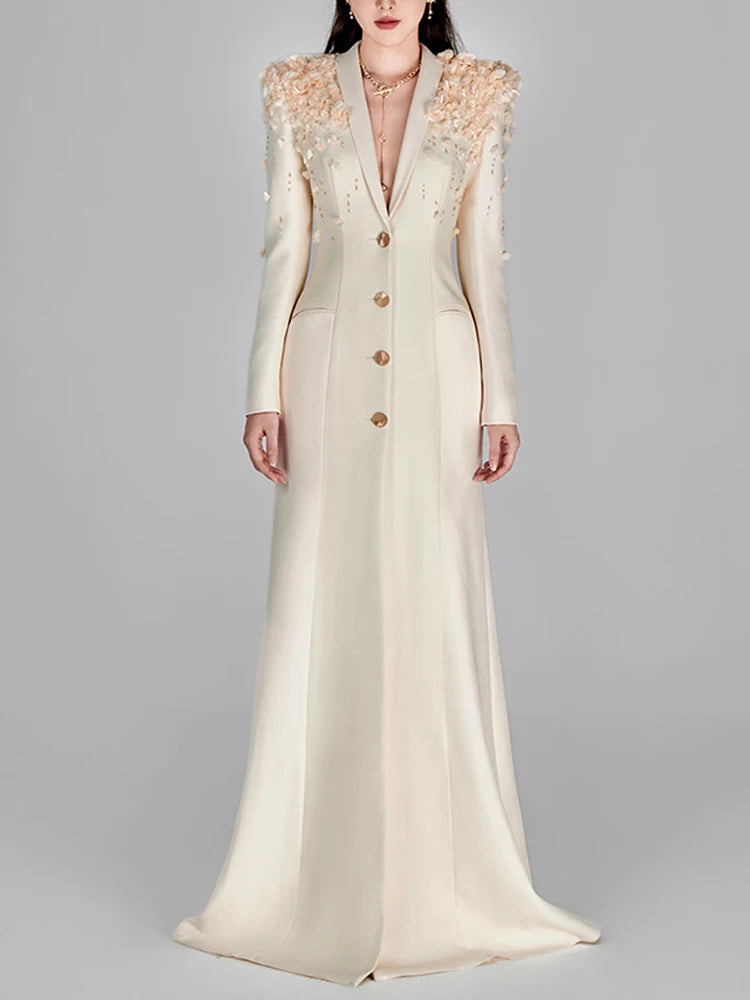 HIGH STREET Newest Fashion 2025 Designer Maxi Dresses Women's Long Sleeve Stunning Flowers Appliques Beaded Long Dress