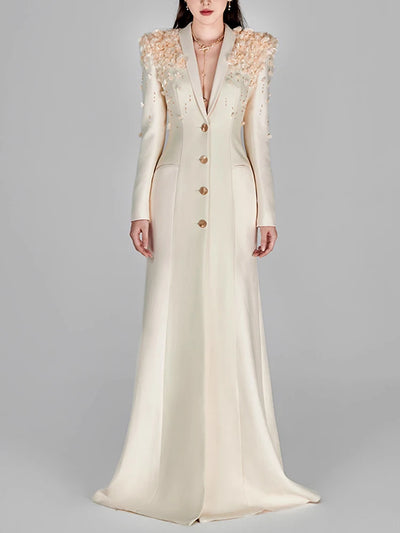 HIGH STREET Newest Fashion 2025 Designer Maxi Dresses Women's Long Sleeve Stunning Flowers Appliques Beaded Long Dress