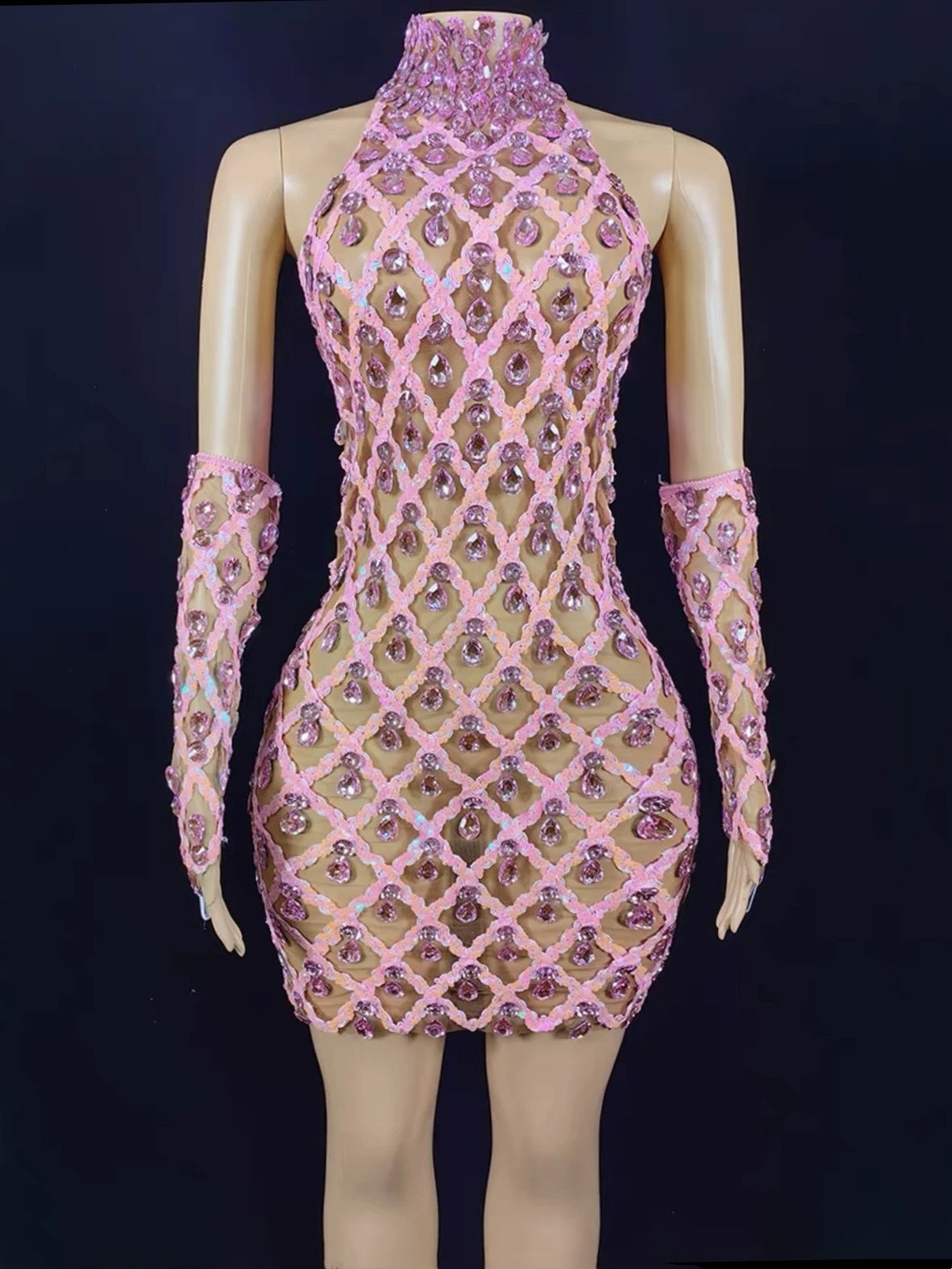 High Quality Sparkling Rainestone Sexy Bodycon Mini Dress Birthday Celebrate Evening Party Dress