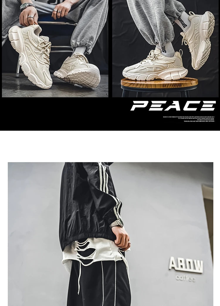Autumn Men's New Breathable Sports Shoes Fashion Thick Sole Casual Shoes Comfortable and Versatile Trendy Running Shoes Spring