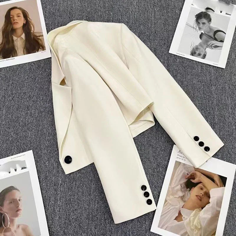 Cropped Blazers for Women 2024 New Korean Fashion Long Sleeve Button Up Suit Jacket Woman Elegant All Match Office Blazer Female