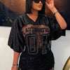 Letter Print T-Shirts Top Women 2025 Spring Summer V-Neck See Through Backless Loose Short Sleeve Y2K Sexy Trend Streetwear Tops