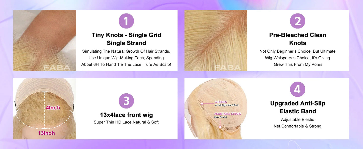 FABA Glueless Wigs Human Hair #27 Color Honey Blonde Deep Wave Human Hair Wig 13x4 Lace Frontal Wigs with Baby Hair 180% Density