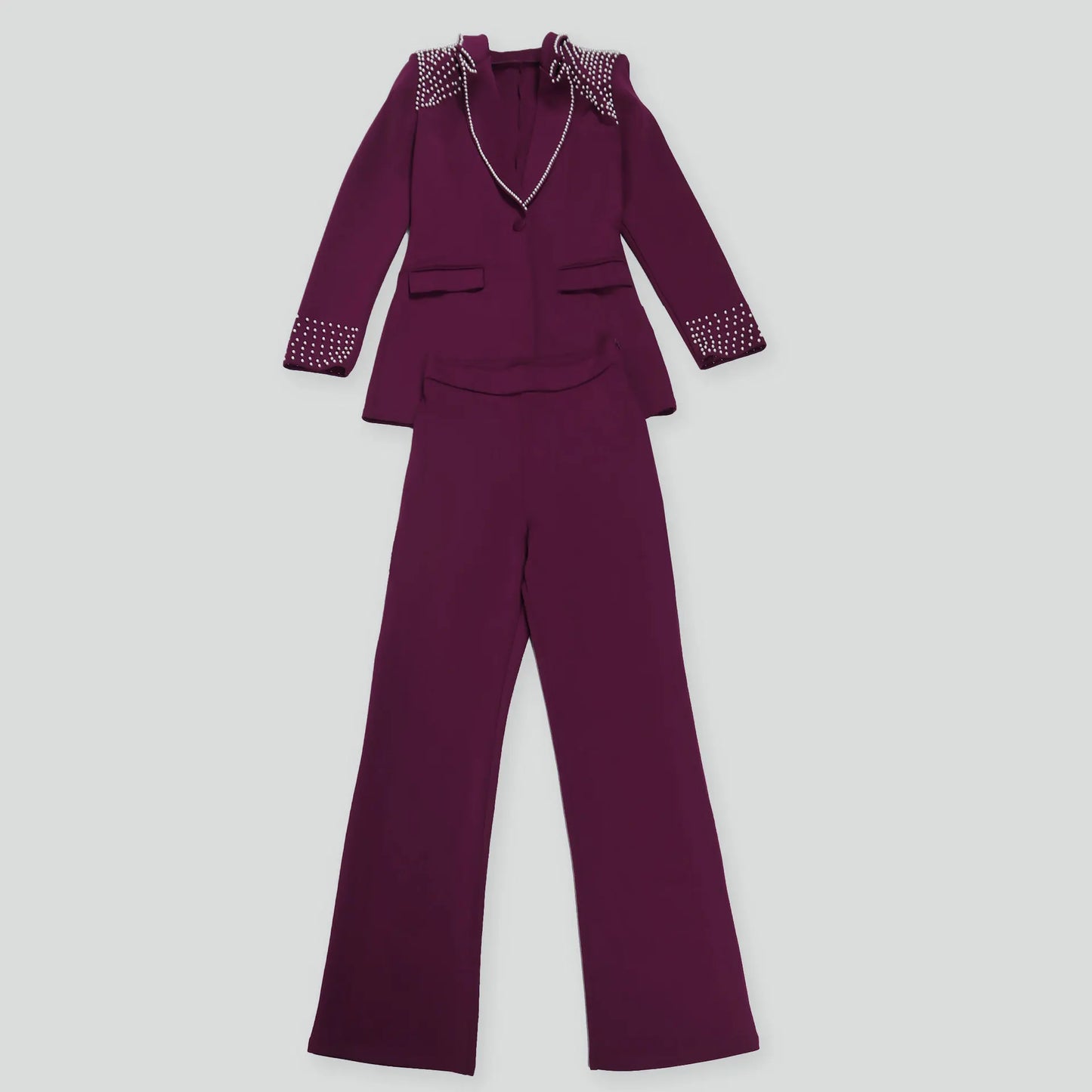 2 Pieces Women's Sets Autumn Winter Long Sleeve Pearl Blazers Suit Tops And Pants Suits Two Piece Set Tracksuit Outfit 2025