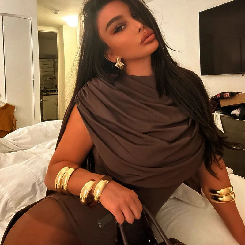 Joskaa Chic and Elegant Tassel Swing Collar Bodysuit Women Hipster Sexy One Piece Rompers 2025 Spring Midnight Party Club Tops