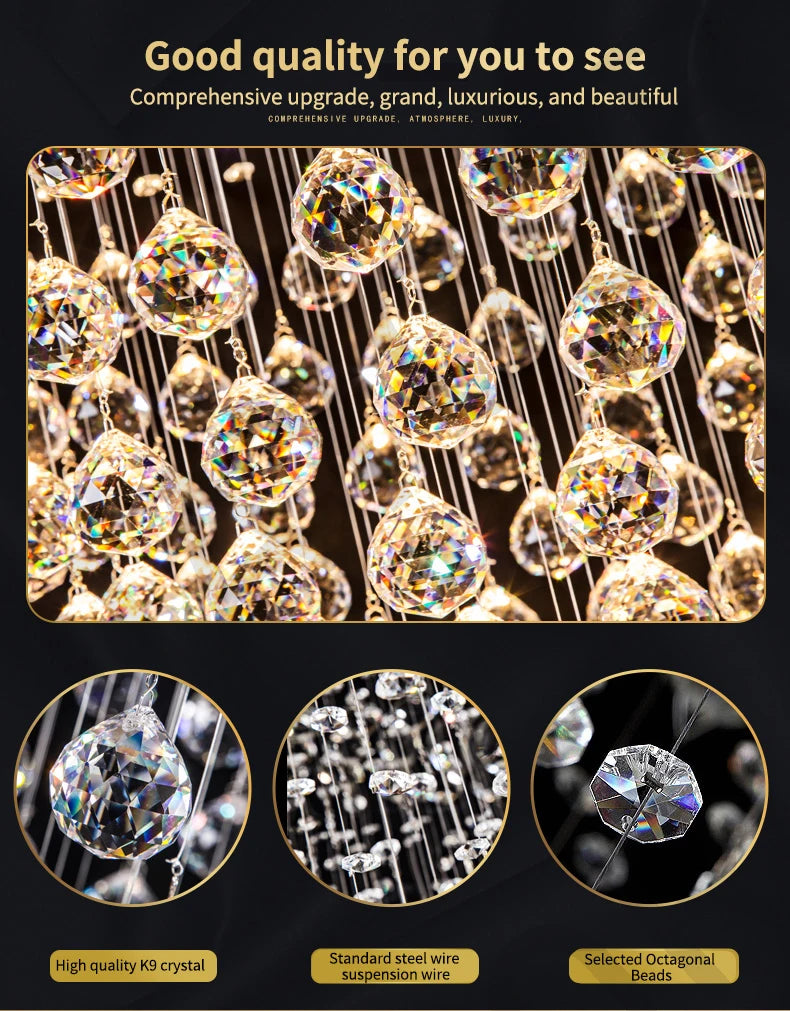 Staircase Long Pendant Lamp, Villa Lamp, Crystal Hanging Line Lamp, Duplex Living Room Spiral Lamp, Glass Romantic Decorative La