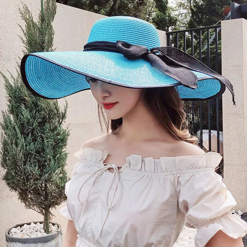 Summer straw hat beach Korean style seaside large brim outdoor sun protection sun hat vacation foldable straw hat  여름모자  모자