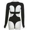 Streetwear Y2k Sexy Irregular Hollow Out Rompers Women's Bodysuits Fashion Long Sleeves Bodycon Tops Jumpsuits Party Clubwear
