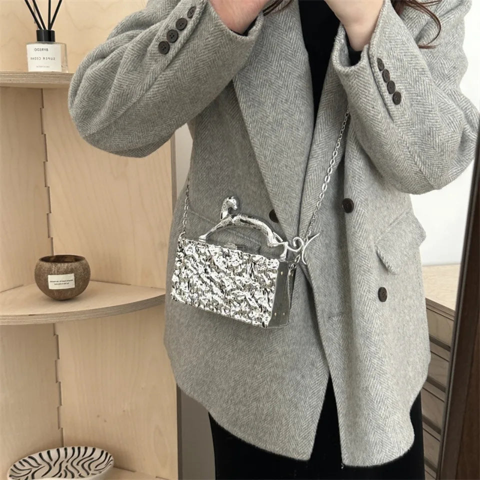Leopard handle Luxury Gold Silver Party Evening Bag For Women Chain Clutch Handbags And Purses Mini Crossbody Shoulder Phone Bag