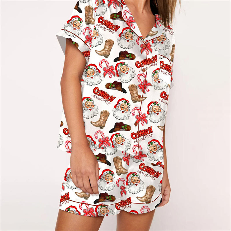 Nutcracker Pajamas Women Christmas Pajama Set Short Sleeve Tops+Elastic Waist Shorts Santa Claus Avatar Print Sleepwear Outfits
