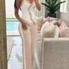 Spring Summer Sleeveless Suit Fashion Print Two Piece Sets Women Sexy V-neck Button Metal Sling Top & Wide Leg Pants Outfits