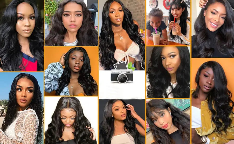 Brazilian Body Wave Bundles with 13x4 Lace Closure Real Human Hair Closure with 3 Bundles Weave Virgin Hair Natural Black Color