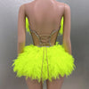 Hot Sale Women Sexy Mesh Ruffles Ball Gown Mini 2 Pieces Dress Lace-up Crystal Birthday Party Celebrate Nightclub Wear