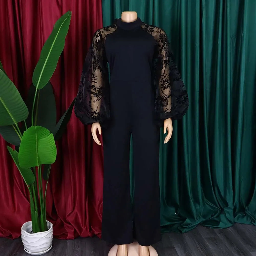 Mesh Jumpsuit Women White Overalls Party Lace Rompers New In Bodysuit One Piece Long Sleeve Summer Long Pants Y2k Spring Work