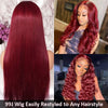 99J Burgundy Colored Wig 13x4 Transparent Lace Front Human Hair Wig Brazilian 180% Density Human Hair Highlight Wigs For Women