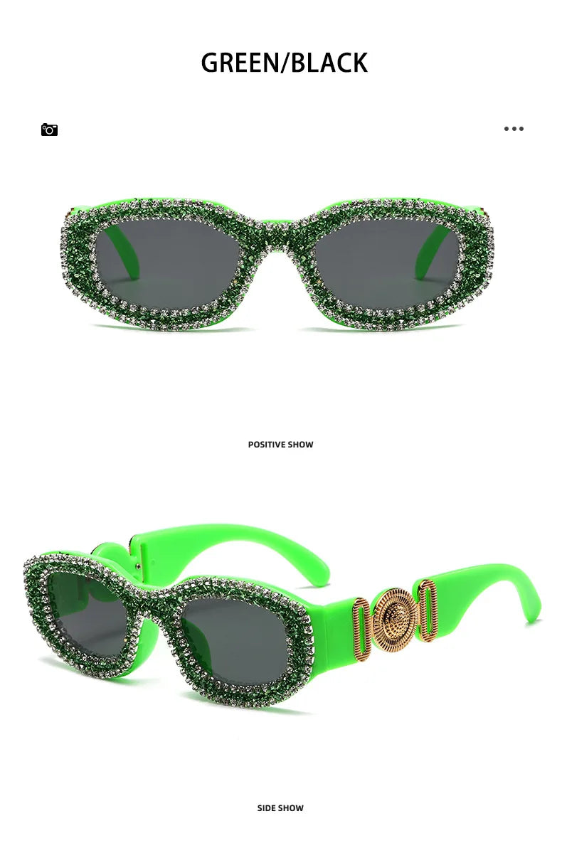 Fashion Square Sunglasses for Women Rectangle Brand Shades Sun Glasses Bling Diamond Eyeglasses Uv400 Glittering Accessories