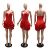 Ruffles Sleeveless Bodycon Mini Pleated Dress Women Party Elegant Short Evening Dresses Lady Luxury Sexy Birthday Red Prom Dress