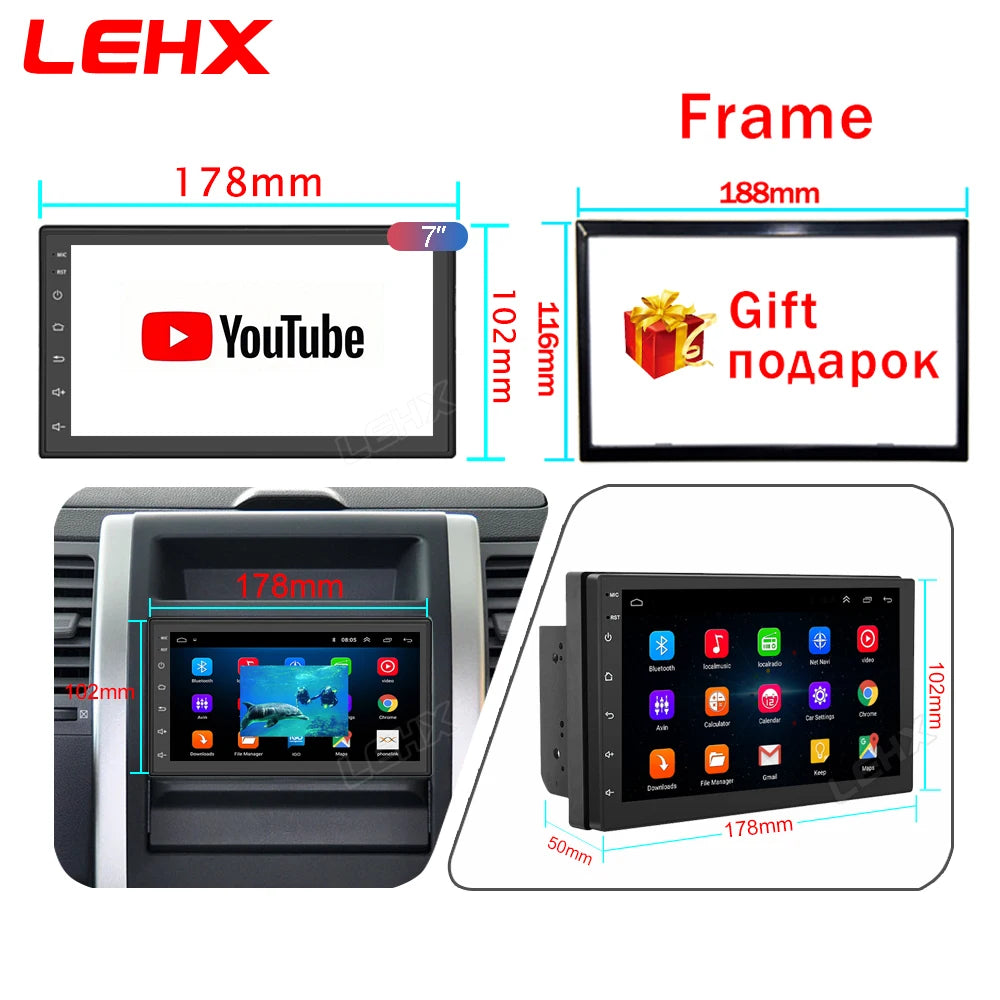 LEHX 7" 2Din MP5 Video Carplay & 4Core Android 14 Car Radio Audio Androidauto Carplay 4G GPS WIFI Automotive Multimedia Player