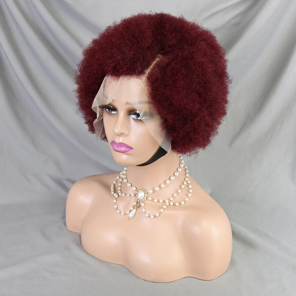 MALAIKA Kinky Curly Short Lace Front Wig Afro Bob Human Hair Natural Hairline 13X4 Lace Frontal Glueless Human Hair Wigs