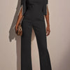 Women's Jumpsuit Casual Solid Color 3/4 Length Sleeve Straight Round Neck Beaded High Waist Daily Going out Regular Fit Black Wh