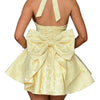 Women Halter Neck Short Dress Summer Jacquard Big Bow Backless Bandage Elegant Evening Party Dresses for Cocktail Prom Wedding