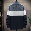 Autumn Winter Cardigan Sweater Men Fleece Zipper Sweaters Velvet Contrast Striped Sweater Coats Casual Jackets