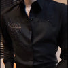 Spring Autumn Men's Korean Fashion Business Casual Rhinestone Button Up Shirt Male England Black Long Sleeve Slim Handsome Tops